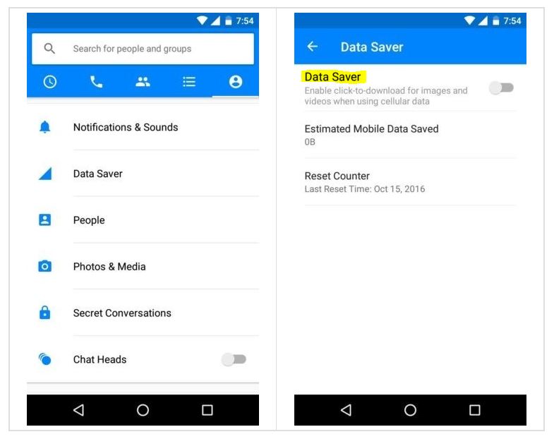 Facebook Messenger veri tasarrufu - Data saver