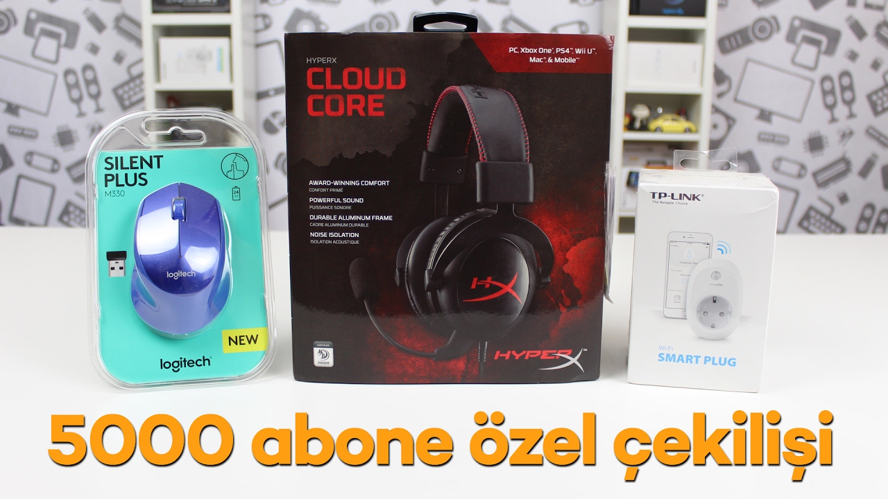 5000 abone özel çekilişi – HyperX Cloud Core, Logitech M330, TP-Link HS100 hediye